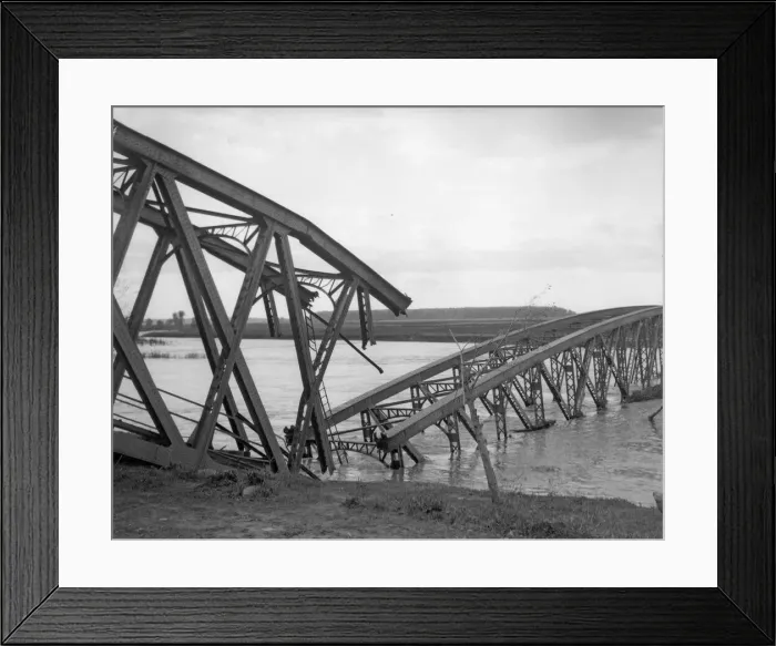 Framed Print : Bridge spanning the Dneister River blown up by the Austrian army during their retreat Framed Print : Bridge spanning the Dneister River blown up by the Austrian army during their retreat