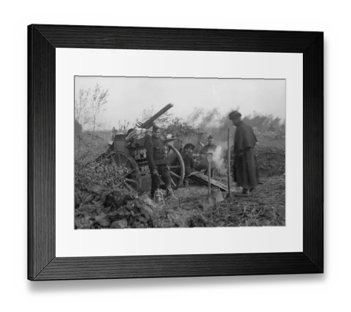 Framed Print : Belgian field artillery seen here in action at Oostkerke near Diksmuide during the Battle