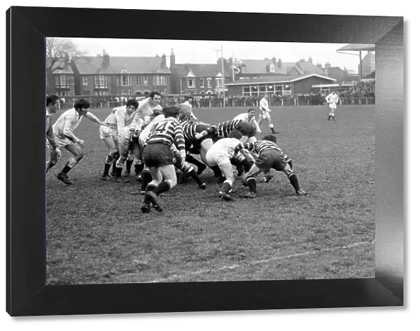 Gloucester v Somerset Rugby Union. January 1972. Somerset forwards attack the Gloucester