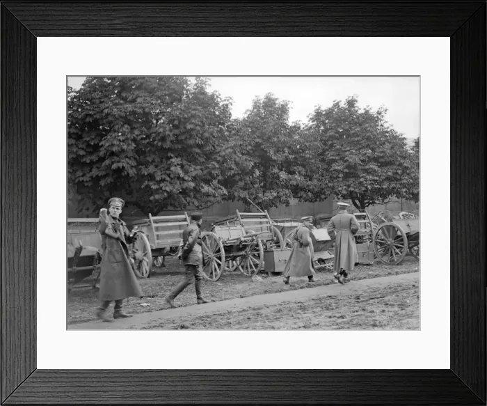 Framed Print : Russian officers inspect captured artillery and transport at Lemberg. September 1914 Framed Print : Russian officers inspect captured artillery and transport at Lemberg. September 1914