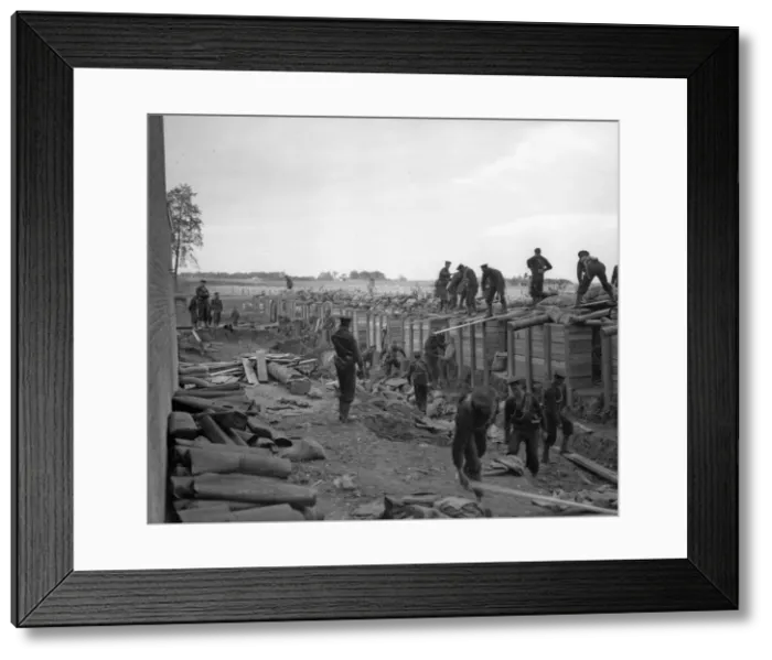 Framed Print : Earthwork defences and bomb proof shelters being built by the Belgians Framed Print : Earthwork defences and bomb proof shelters being built by the Belgians