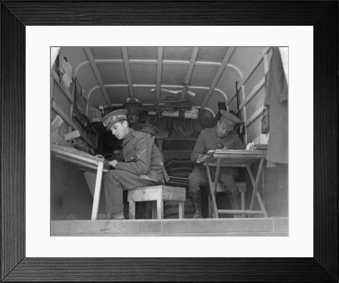 Framed Print : Army Service Corp in France October 1914. Officers of the ASC censoring the letters Framed Print : Army Service Corp in France October 1914. Officers of the ASC censoring the letters