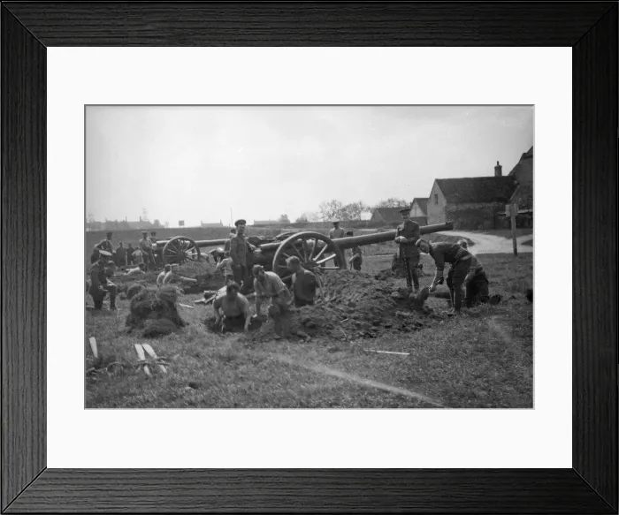 Framed Print : Members of the Royal Horse Artillery seen here building earth work emplacements around Framed Print : Members of the Royal Horse Artillery seen here building earth work emplacements around