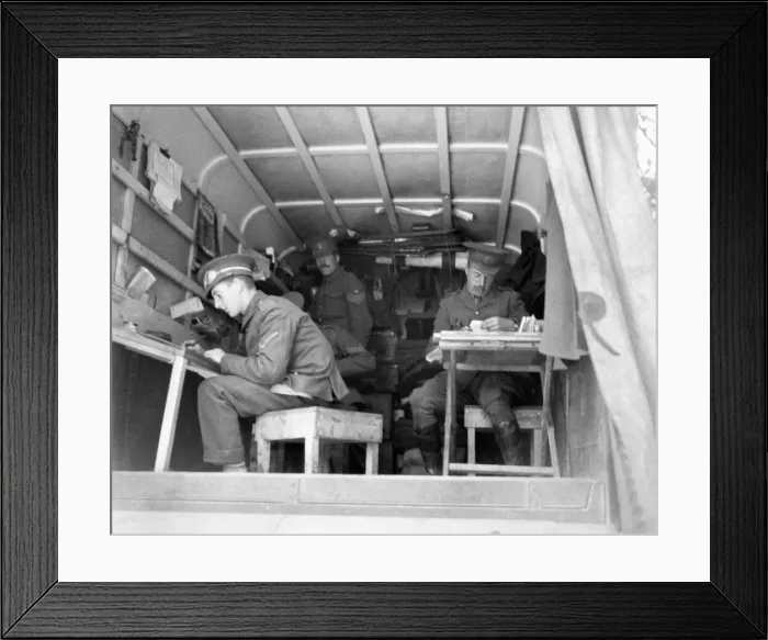 Framed Print : Army Service Corp in France October 1914. Officers of the ASC censoring the letters Framed Print : Army Service Corp in France October 1914. Officers of the ASC censoring the letters