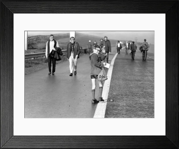 Framed Print : Charity: Walking. Off on the M61 the walkers set off on a sponsored walk to help raise