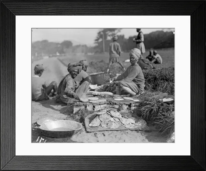 Framed Print : Indian troops seen here cooking Protee in their camp kitchen in Marseilles