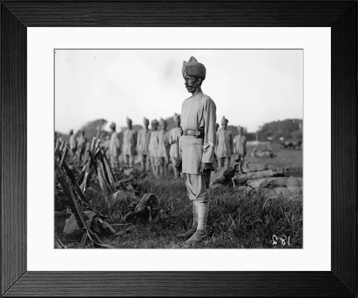 Framed Print : Indian soldier standing sentry at their rest camp at the race course in Marseilles Framed Print : Indian soldier standing sentry at their rest camp at the race course in Marseilles