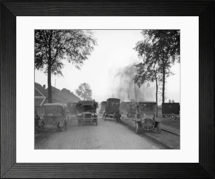 Framed Print : Spray from German shells bursting in the reservoir at Waelhem falls over waiting Belgian Framed Print : Spray from German shells bursting in the reservoir at Waelhem falls over waiting Belgian