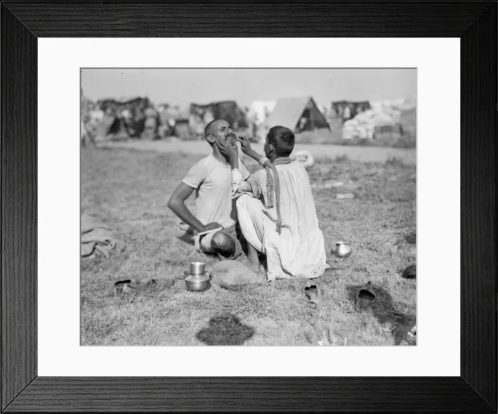 Framed Print : Indian troops, in their rest camp in Marseilles, seen here shaving before early morning Framed Print : Indian troops, in their rest camp in Marseilles, seen here shaving before early morning