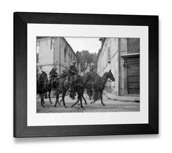 Framed Print : The Cuirassiers of the French cavarly seen here passing through the ruins of Senlis a