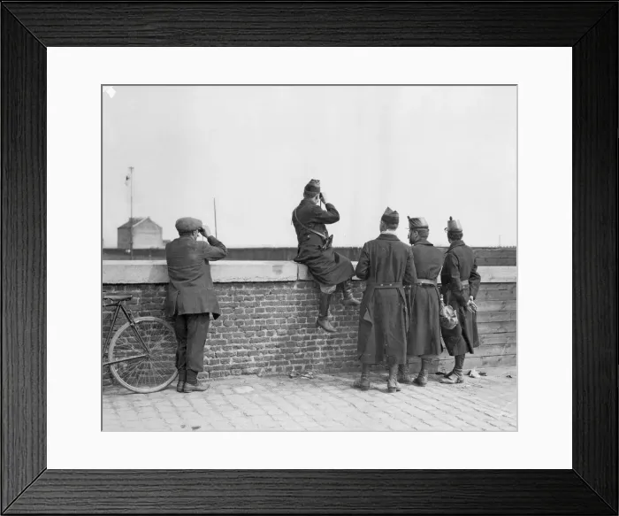 Framed Print : Belgian army officer observe the German advance from the outskirts of Louvain Framed Print : Belgian army officer observe the German advance from the outskirts of Louvain
