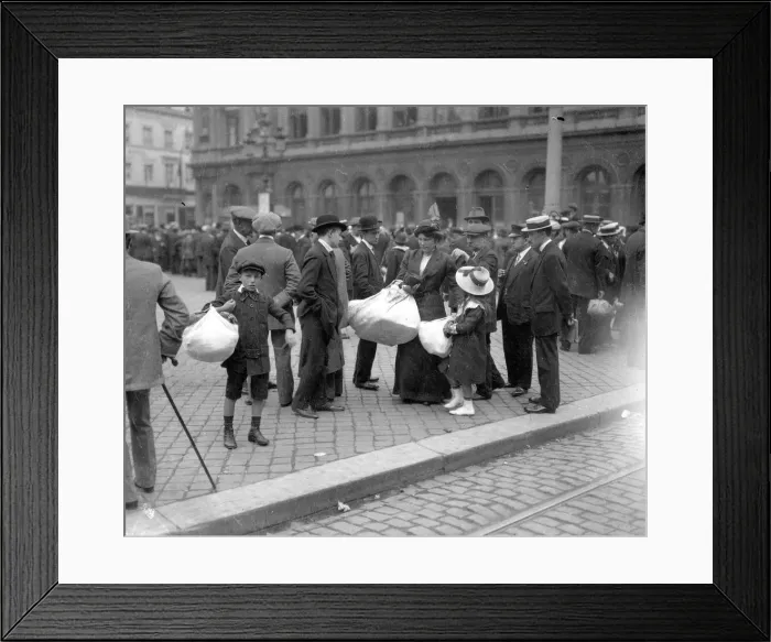Framed Print : Refugees from the advancing German Army in Brussels seen here awaiting evacuation Framed Print : Refugees from the advancing German Army in Brussels seen here awaiting evacuation