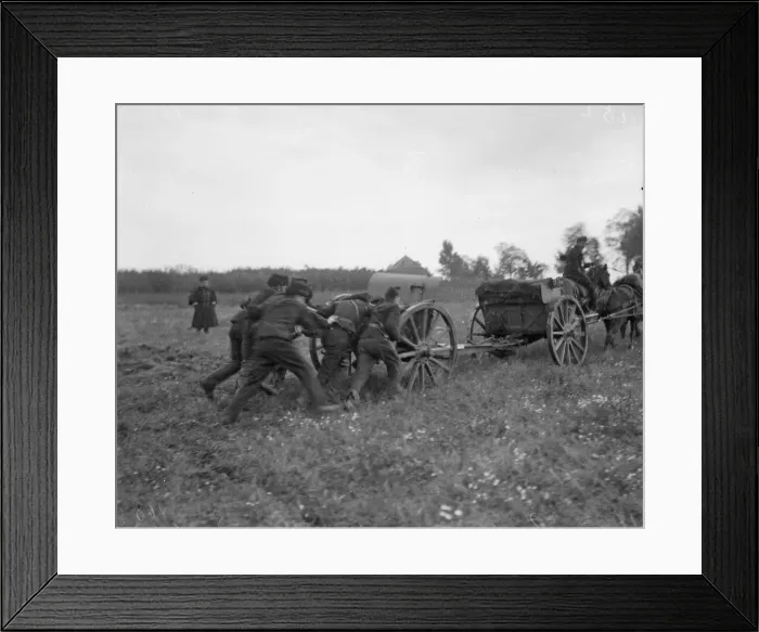 Framed Print : Belgian artillery are compelled to retreat after the German guns got their range near Framed Print : Belgian artillery are compelled to retreat after the German guns got their range near