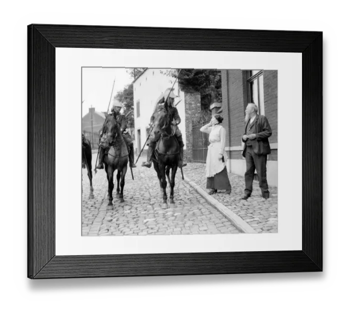 Framed Print : Two French Dragoon cavalrymen in Belgium reconnoitering near the historic battlefield of