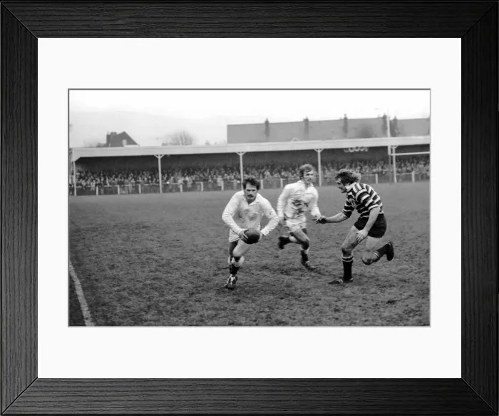 Framed Print : Rugby Union: Gloucester v. Somerset. January 1972. Gloucester forward attempts to run in Framed Print : Rugby Union: Gloucester v. Somerset. January 1972. Gloucester forward attempts to run in