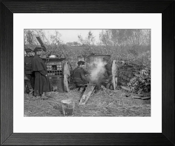Framed Print : Belgian field artillery seen here in action at Diksmuide during the Battle of the Yser Framed Print : Belgian field artillery seen here in action at Diksmuide during the Battle of the Yser