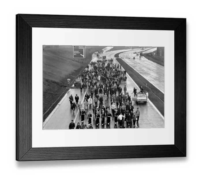 Framed Print : Charity: Walking. Off on the M61 the walkers set off on a sponsored walk to help raise Framed Print : Charity: Walking. Off on the M61 the walkers set off on a sponsored walk to help raise