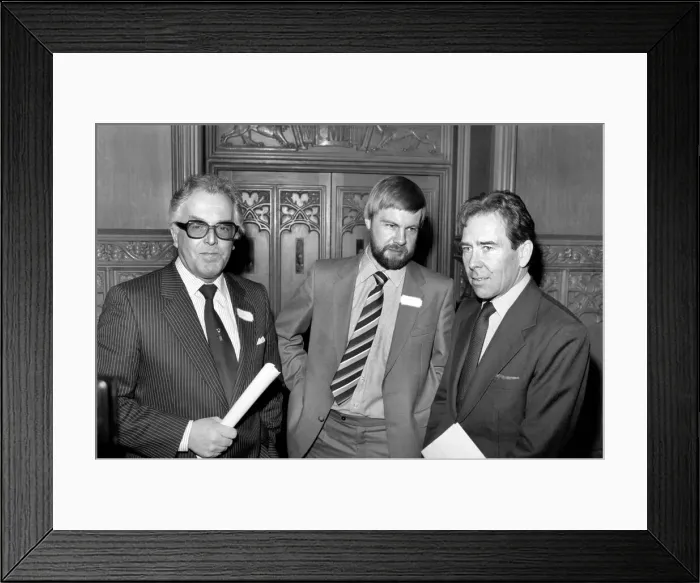 Framed Print : Left to right: Brian Rix, playwright and now full-time worker for the diabled