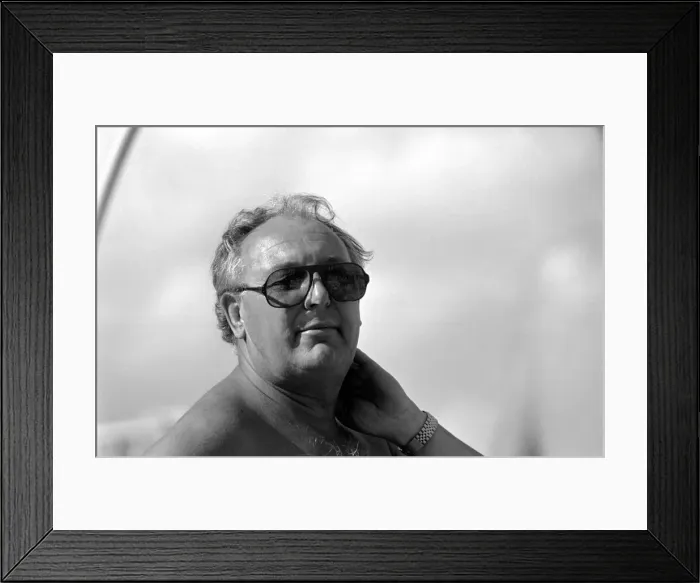 Framed Print : Freddie Laker on his motor cruiser of Majorca. 81-03733-004