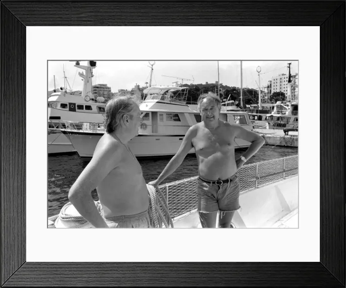 Framed Print : Freddie Laker on his motor cruiser of Majorca. 81-03733-009 Framed Print : Freddie Laker on his motor cruiser of Majorca. 81-03733-009