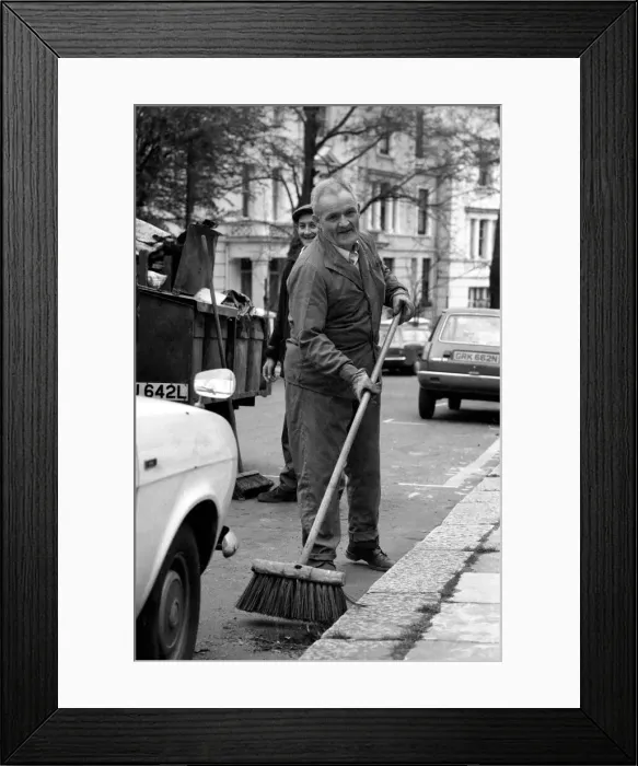 Framed Print : Is work wonderful?. Feature. At work in Nottinghill Gate West London road-sweeper John