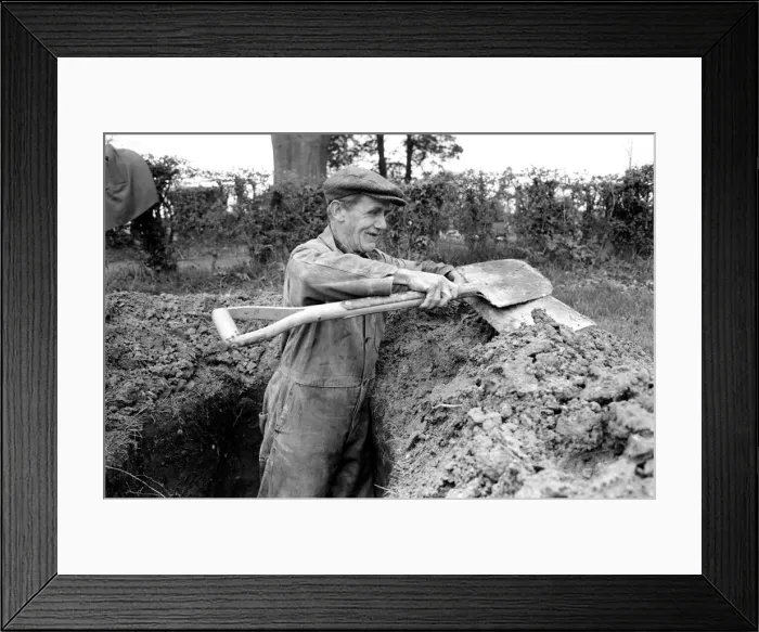 Framed Print : Is work wonderful?. Feature. Grave Digger at work in the grave yard of Windlesham Church Framed Print : Is work wonderful?. Feature. Grave Digger at work in the grave yard of Windlesham Church