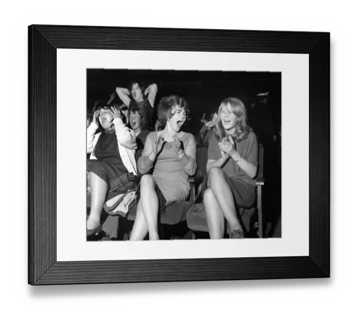 Framed Print : Screaming girl fans greet the Beatles on their appearance at the ABC Cinema in Edinburgh