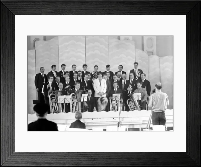 Framed Print : Beatles singer Paul McCartney conducts a brass band. July 1968 Y06397 Framed Print : Beatles singer Paul McCartney conducts a brass band. July 1968 Y06397