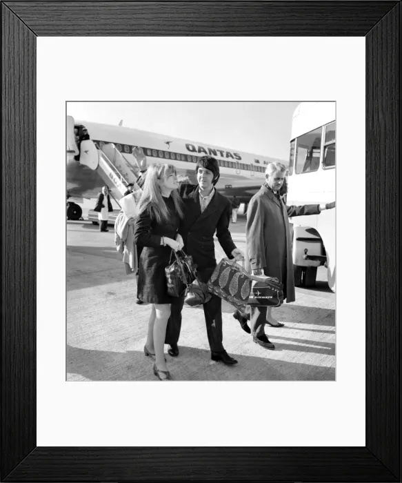 Framed Print : Paul McCartney of the Beatles and Jane Asher at Heathrow today Framed Print : Paul McCartney of the Beatles and Jane Asher at Heathrow today