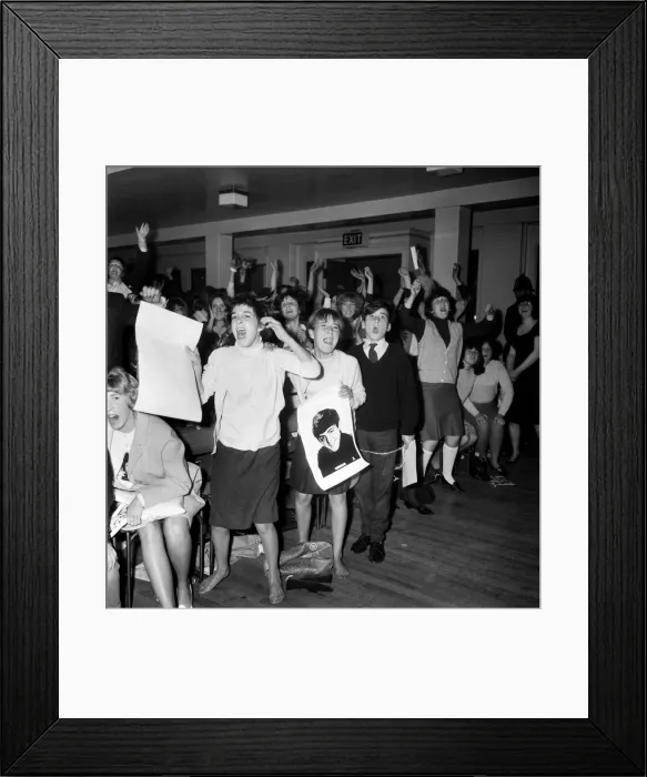 Framed Print : Screaming girl fans greet the Beatles last night on their appearance in Leicester Framed Print : Screaming girl fans greet the Beatles last night on their appearance in Leicester