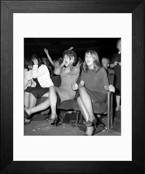 Framed Print : Screaming girl fans greet the Beatles on their appearance at the ABC Cinema in Edinburgh Framed Print : Screaming girl fans greet the Beatles on their appearance at the ABC Cinema in Edinburgh
