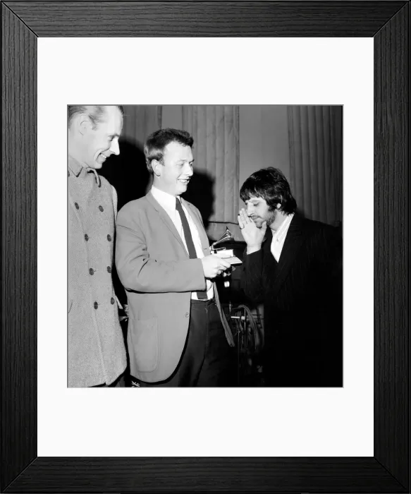 Framed Print : Geoffrey Emerick, an engineer at EMI gets an award from Ringo Starr
