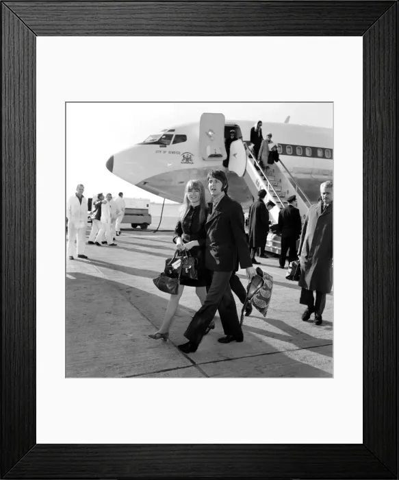 Framed Print : Paul McCartney of the Beatles and Jane Asher at Heathrow today Framed Print : Paul McCartney of the Beatles and Jane Asher at Heathrow today
