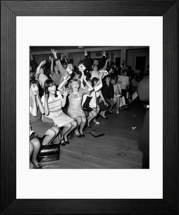 Framed Print : Screaming girl fans greet the Beatles last night on their appearance in Leicester Framed Print : Screaming girl fans greet the Beatles last night on their appearance in Leicester