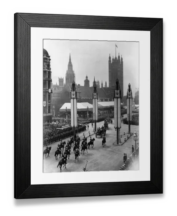 Framed Print : Coronation of King George VI. Aerial view of the procession in progress marching up