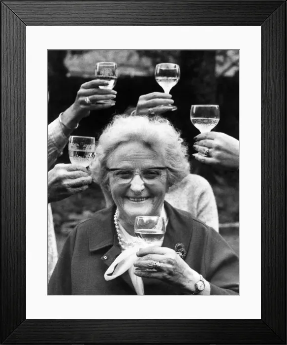 Framed Print : 75 year old Mrs. Emily Ellen Smith, known as Nell to her friends celebrating at her Nice Framed Print : 75 year old Mrs. Emily Ellen Smith, known as Nell to her friends celebrating at her Nice