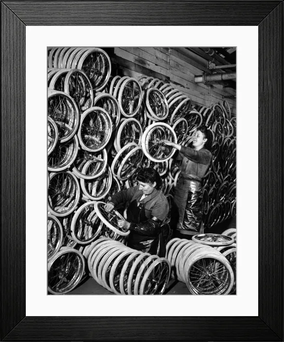Framed Print : 100, 000 wheels of all sizes being produced at Morden. 13th December 1947 Framed Print : 100, 000 wheels of all sizes being produced at Morden. 13th December 1947