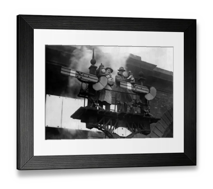 Framed Print : General Strike 1926. Volunteer signalmen inspecting the signals before starting their job Framed Print : General Strike 1926. Volunteer signalmen inspecting the signals before starting their job