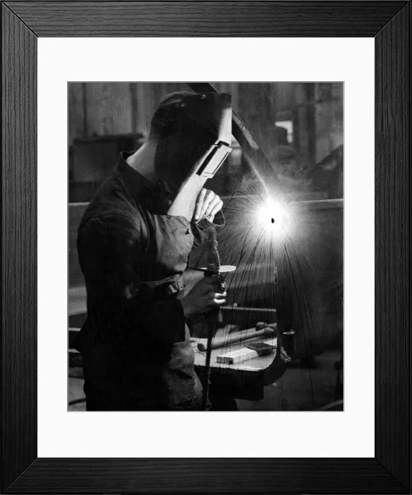 Framed Print : Electric welding being done in Guildford. It replaced rivets Framed Print : Electric welding being done in Guildford. It replaced rivets