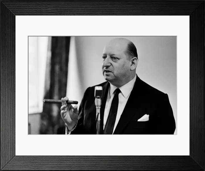 Framed Print : Media Mogul Lord Lew Grade makes a speech at a dinner party, holding a cigar