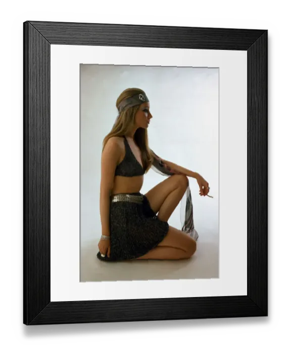 Framed Print : See through transparent chain mail mini bra and skirt Headband belt