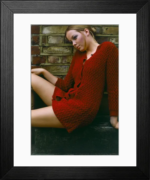 Framed Print : Model wearing red cardigan dress, November 1969