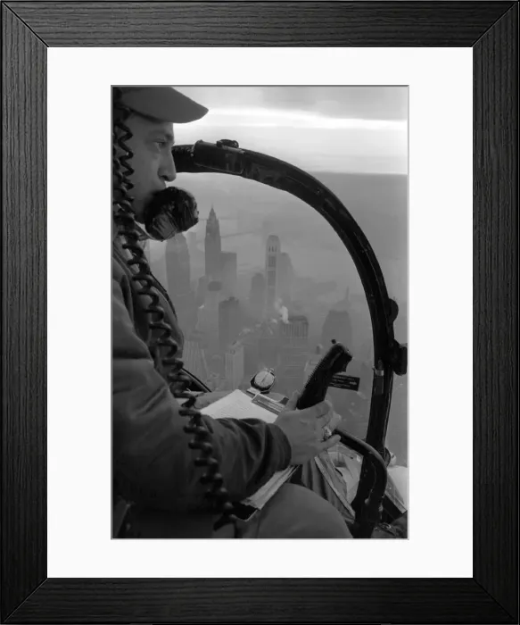 Framed Print : A helicopter over flies New York to monitor the Manhattan Traffic 14th February 1964