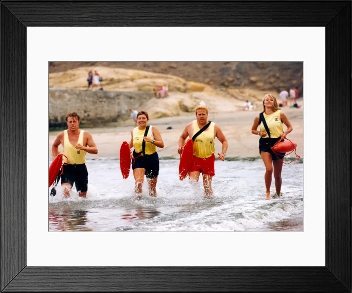 Framed Print : Some North East Lifeguards doing their Baywatch impression in July 1995