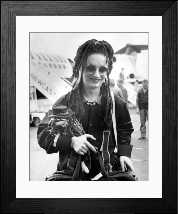 Framed Print : Boy George arrives at Newcastle Airport 23 June 1983 Framed Print : Boy George arrives at Newcastle Airport 23 June 1983