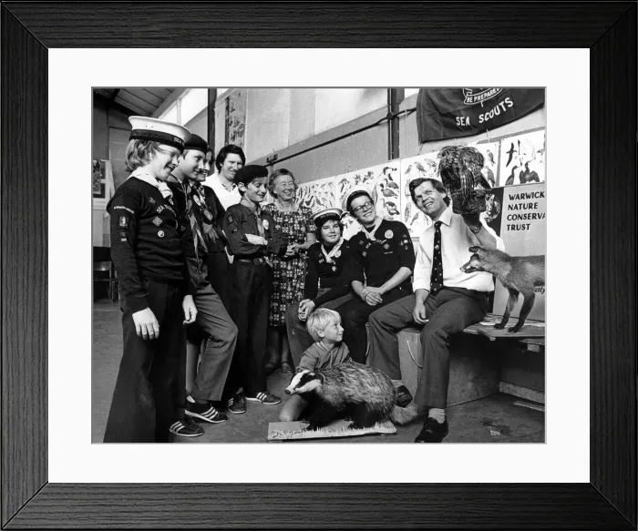 Framed Print : Mr Martin Pirie and a specimen of an owl are the centre of attention for this group Framed Print : Mr Martin Pirie and a specimen of an owl are the centre of attention for this group