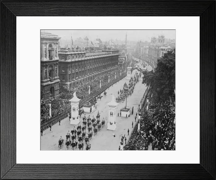 Framed Print : Coronation of King George V. Thousands of people cheer from the side of the road as