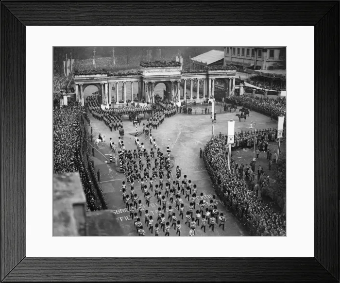 Framed Print : Coronation of King George VI. Aerial view of the procession in progress marching Framed Print : Coronation of King George VI. Aerial view of the procession in progress marching