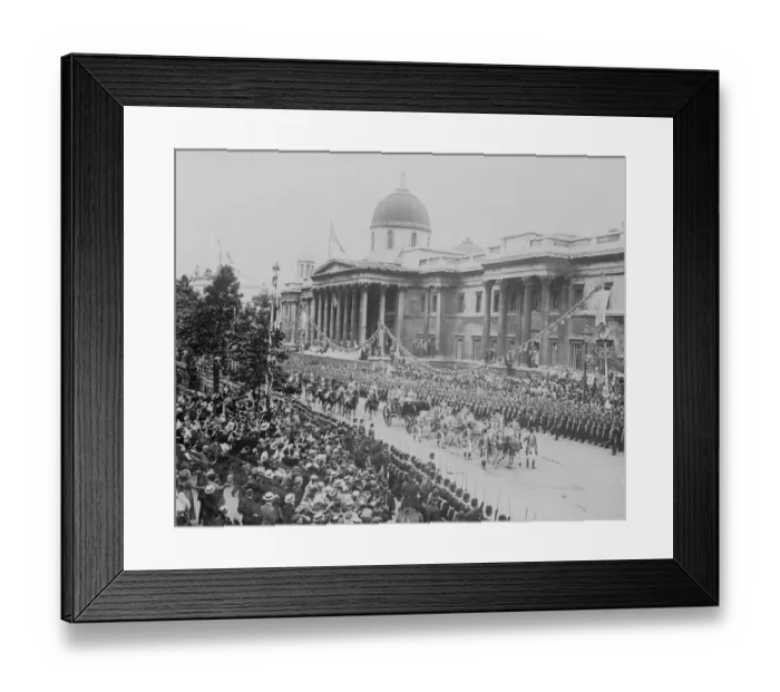 Framed Print : Coronation of King George V. Thousands of people cheer from the side of the road as