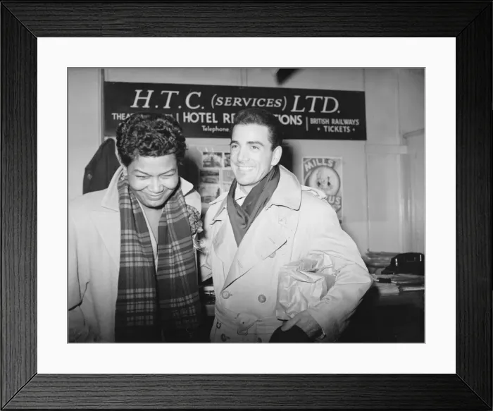 Framed Print : Jazz singer Pearl Baily seen here with drummer Louis Balassone 16th November 1952
